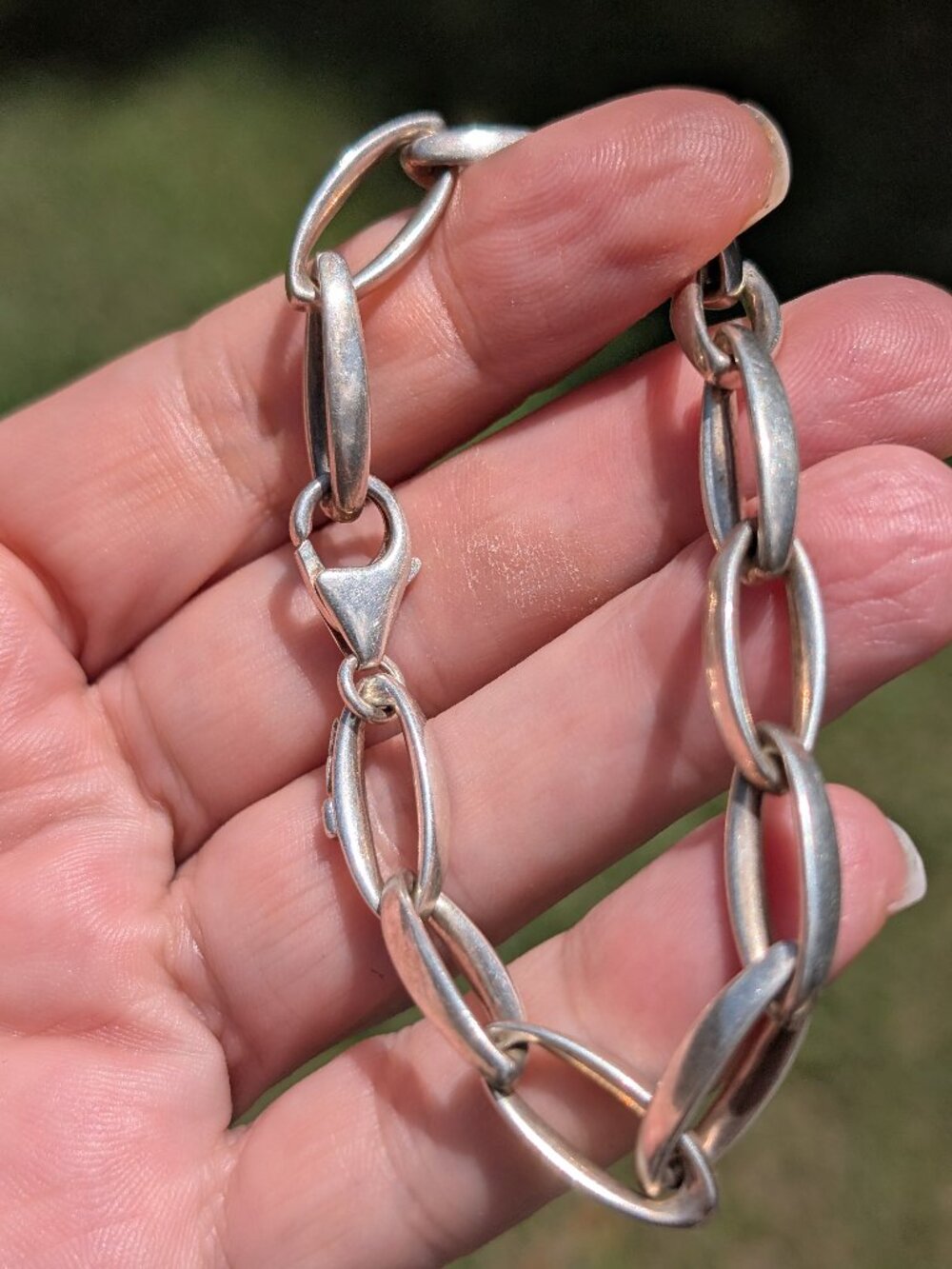 925 Italy Sterling Silver Large Oval Link Chain Bracelet 7 Inches